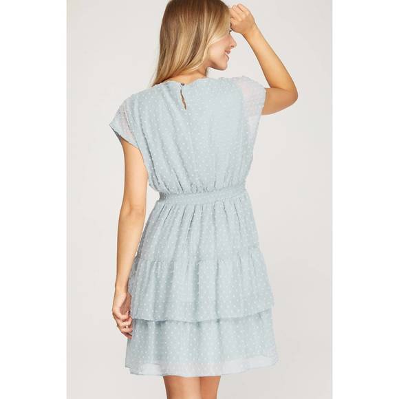 NEW SHE + SKY swiss dot tiered dress in light blue - Picture 3 of 3